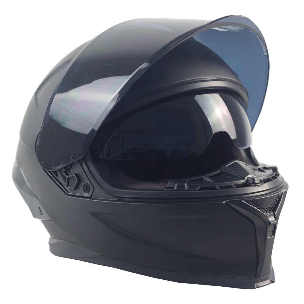 Black Full-Face Motorcycle Helmet, Street Bike Helmet with 2 Visors DOT