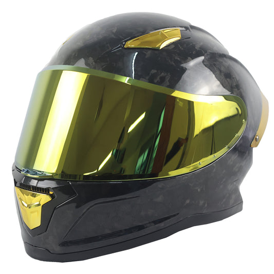 FullFace Motorcycle Helmet Dual Anti-Scratch Visor Adjustable Ventilation Quick Release Closure ABS Material Carbon Fiber